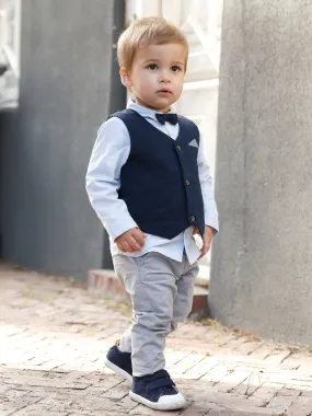 Conjunto para bebé niño de ceremonia con chaleco de punto + camisa + pajarita + pantalón